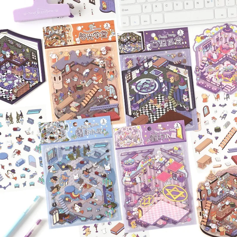 

Magic 3D Landscape Sticker Set Cartoon Kawaii Scene Stickers Kids Fantasy Decals Layered Effects DIY Scrapbook Journal Sticker