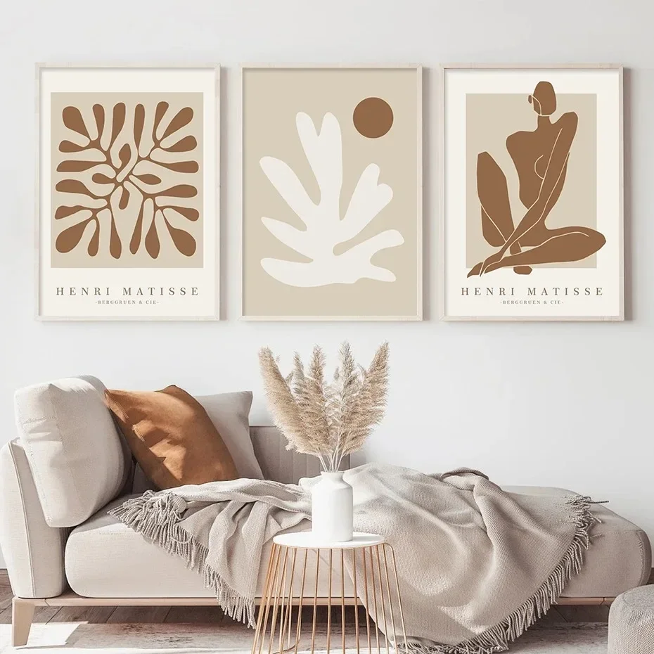 Boho Minimalist Abstract Matisse Beige White Line Wall Art Poster Canvas Paintings Print Picture Living Room Interior Home De
