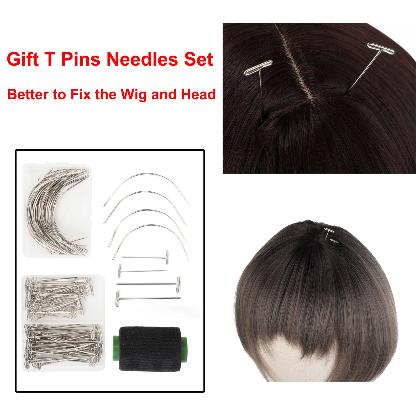 61pcs/set T Pins C Needles Wig Sewing Cord for Holding Wigs Hair Extender Wig Making Blocking Knitting Modelling Hair DIY Tools