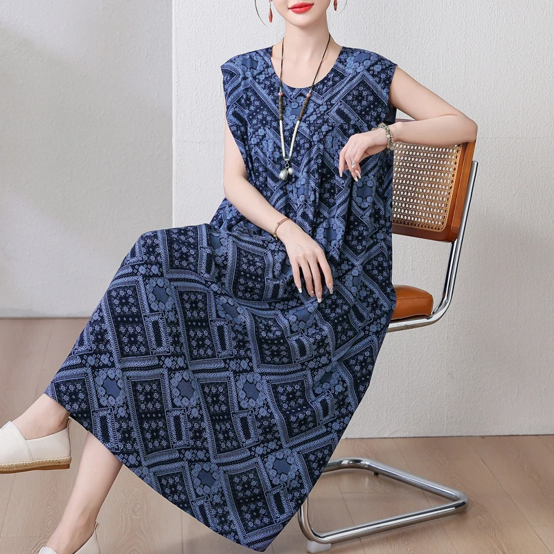 New Hot Fashion Arrival Casual 2026 Summer Dress For Women Print Loose O-Neck Cotton Women Clothing Dresses Plus Size