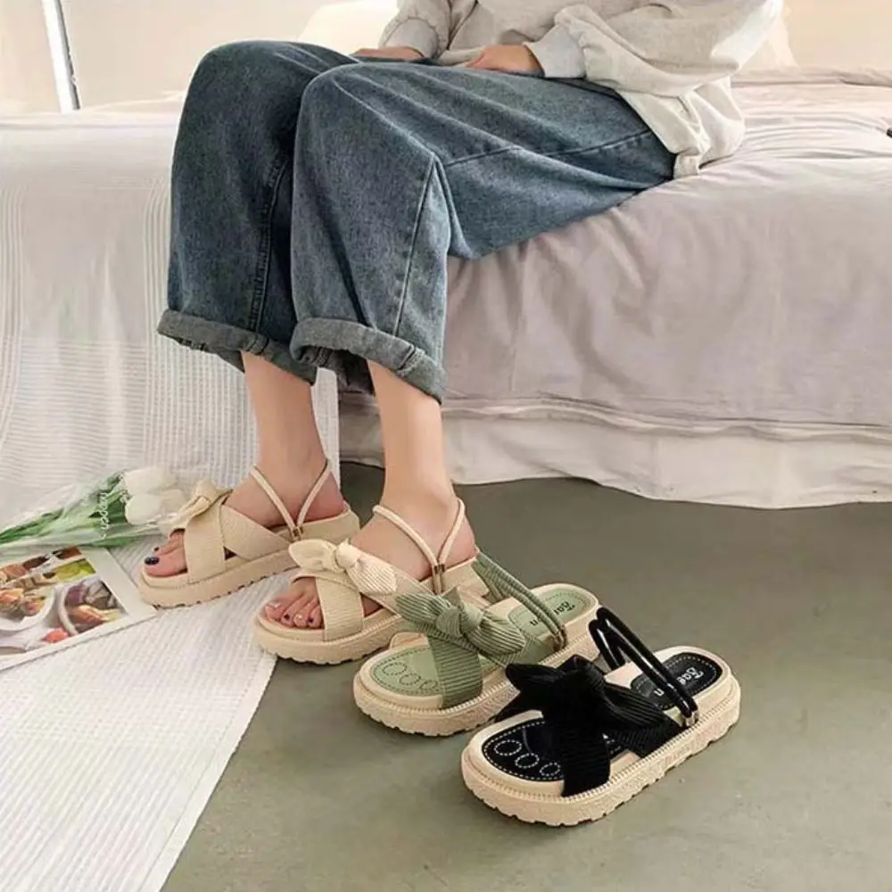 

Модные сандалии 2 в 1, летние элегантные тапочки с бантом, женская обувь с открытым носком, пляжные тапочки, уличные