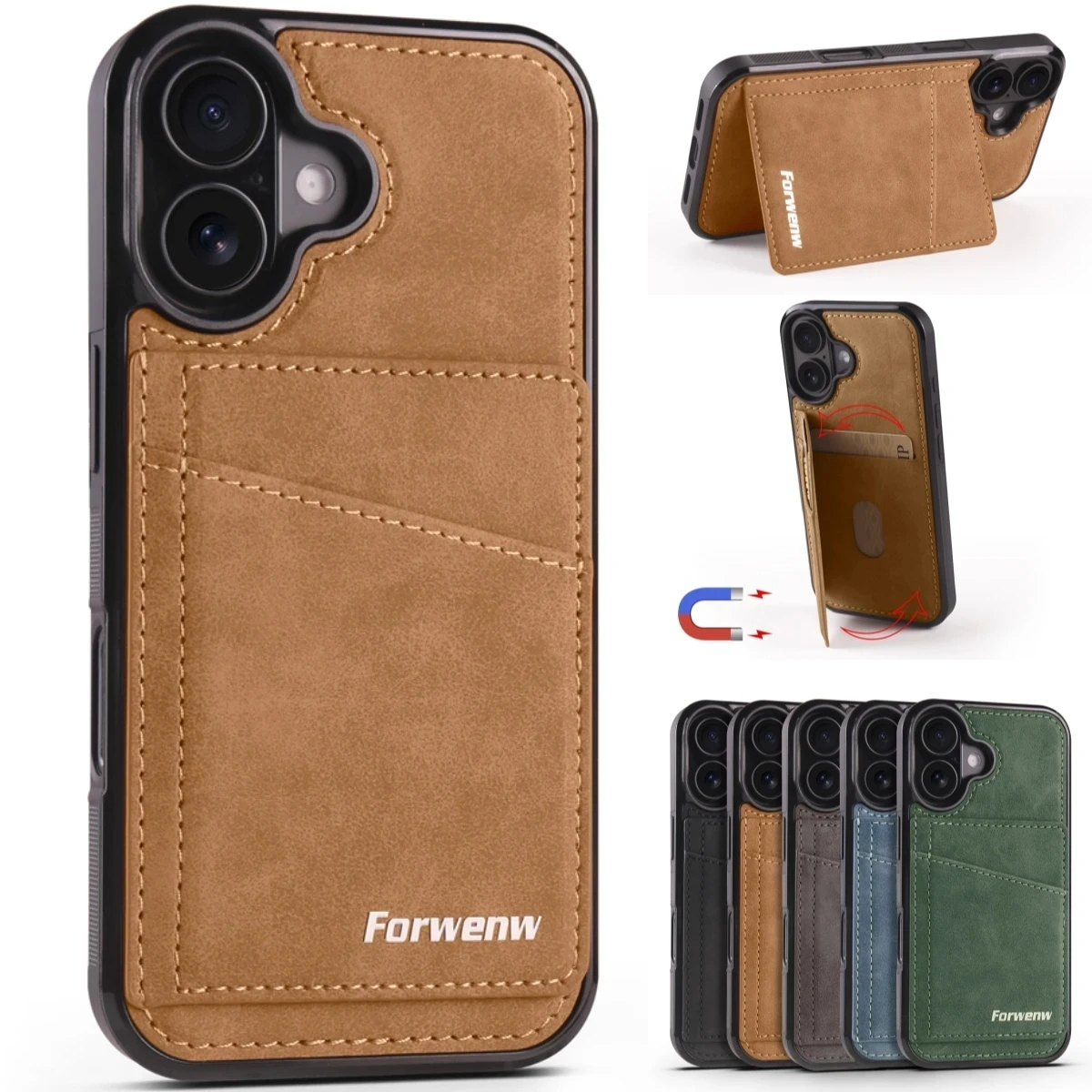 Business Flip Leather Wallet Card Case for iPhone 18 17 16 15 14 13 12 11 Pro Max Plus Air 16E Mini Built-in Phone Cover Etui