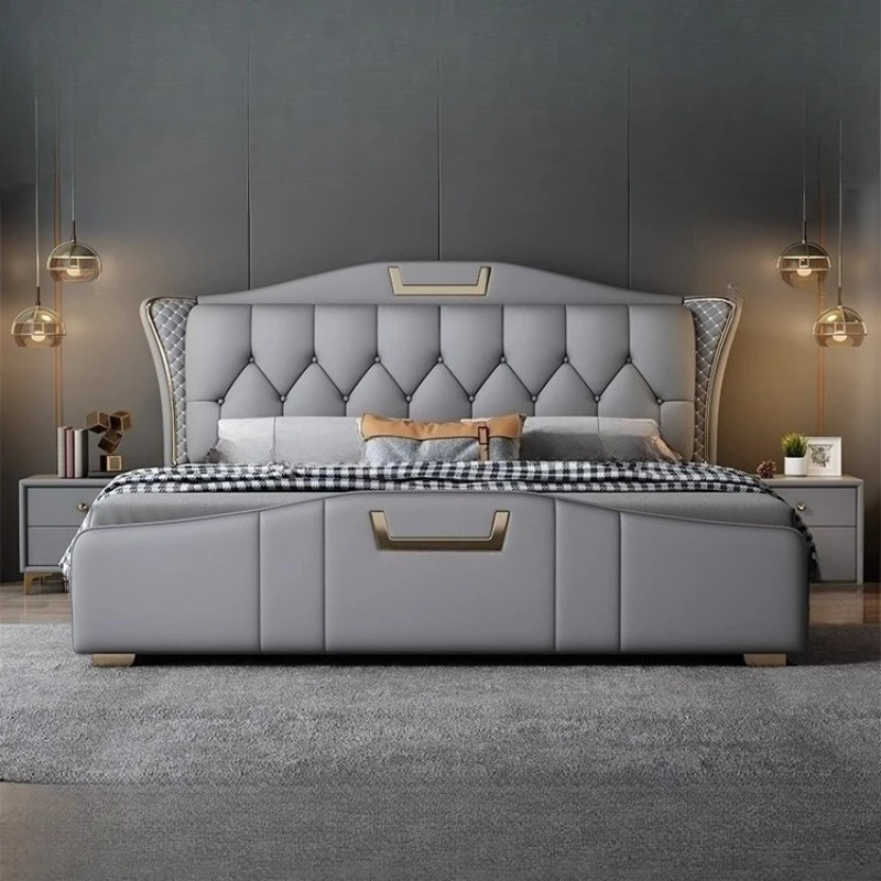 

Leather bed 2 meters master bedroom double bed modern simple 1.8 soft bag leather light luxury premium wedding