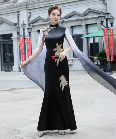 Novelty Dress Women New Arrival Dress Cheongsam Wedding Evening Party Dress Classic Button Qipao Stage Performance Costume