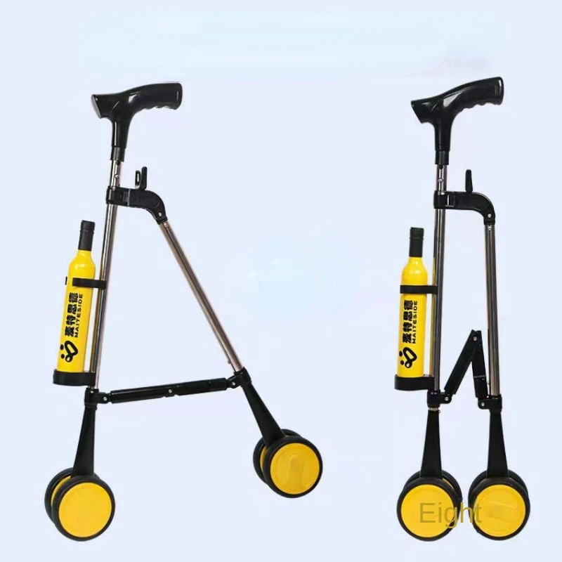 

U-hook Folding Storage Crutch Walker Elderly Crutches with Wheels Triangular Support Mobility Aids Cane Giving Gifts To Elderly