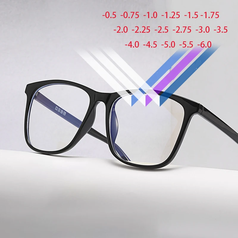 

Anti-blue Light Unisex Prescription Eyeglasses Ultralight TR90 Clastic Square Nearsighted Glasses 0 -0.5 -0.75 To -6.0