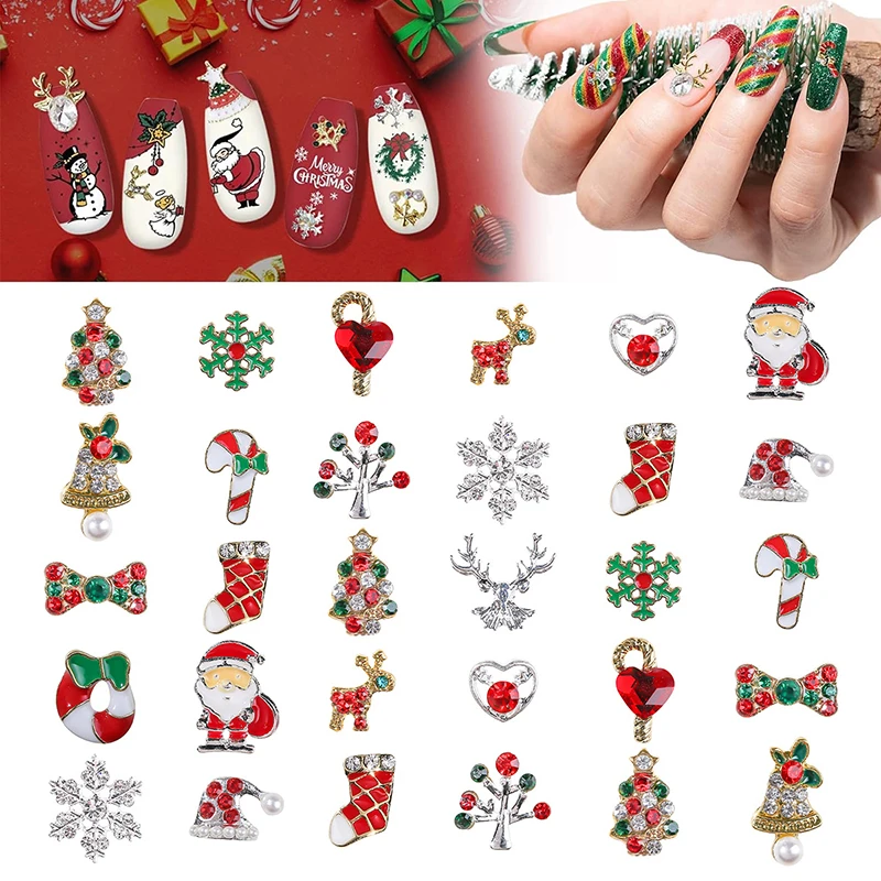 Christmas Nail Art Diamonds Jewellery Santa Elk Bells Snowflake Hat Nail Accessories Alloy Charms Flat Bottom Nail Accessories