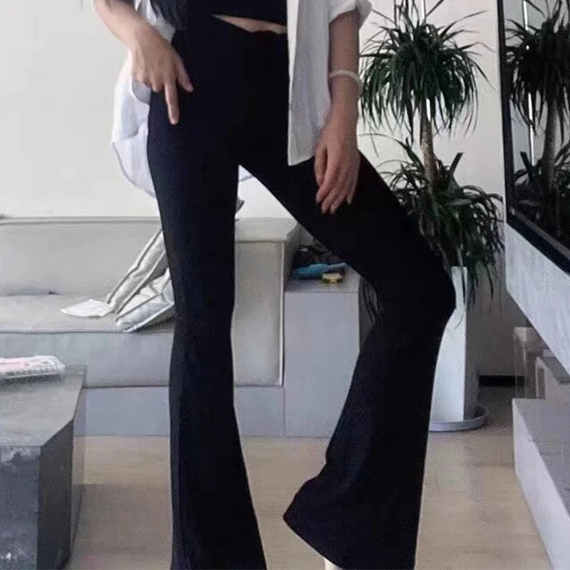 

Sexy Elegant Women Vintage Drawstring High Waist Yoga Knitted Flare Pants Slim Trousers