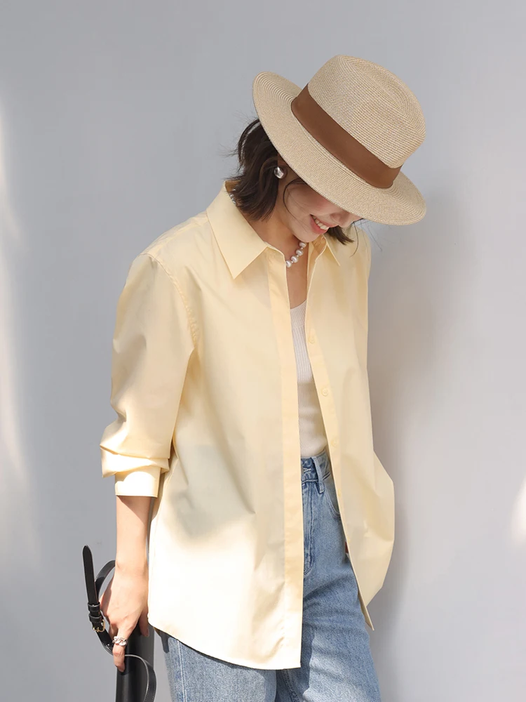 

Шикарная женская блузка с длинным рукавом и воротником, яркий цвет, свободный крой, дышащий материал, смесь полиэстера и хлопка, для повседневной носки