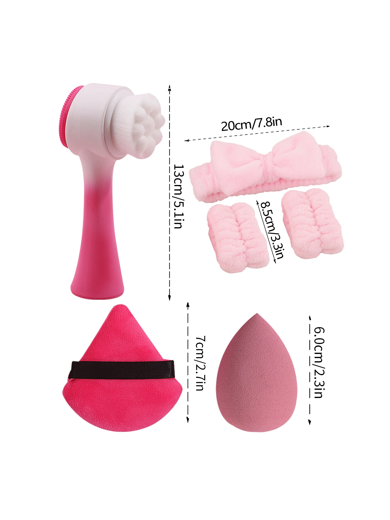 Diadema práctica con lazo, correa para la muñeca, cepillo de limpieza suave de doble cara, esponja de maquillaje portátil, juego de herramientas para polvos, 6 uds.