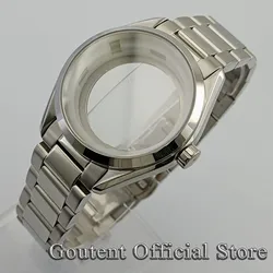 Goutent 41mm Silver Polished/Brushed Watch Case Strap Fit NH35 NH36 NH34 ETA 2836,Mingzhu DG2813/3804,Miyota 8205/8215 Movement