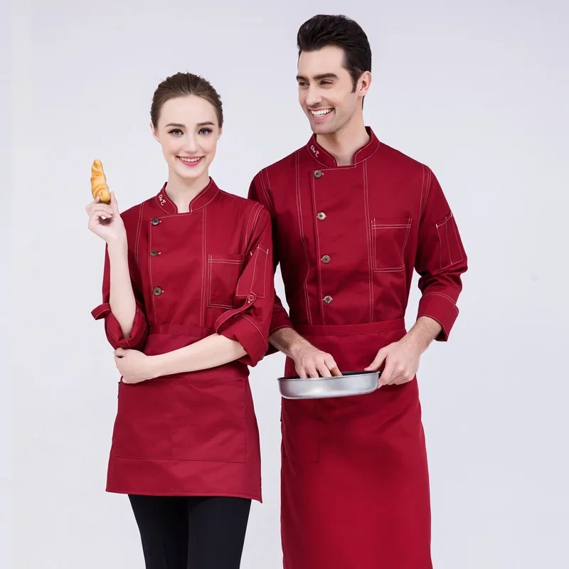 2024 New Design Chefs White Coat Men and Women Fall/Winter Long Sleeve Blue Green Denim Uniform Hotel Cook Work Clothing Sales