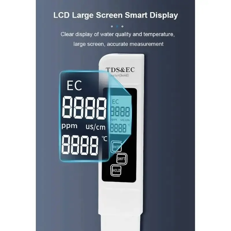 جهاز اختبار جودة المياه الرقمي TDS EC متر المدى 0-9990 متعدد الوظائف نقاء المياه مقياس الحرارة درجة الحرارة جزء في المليون تستر