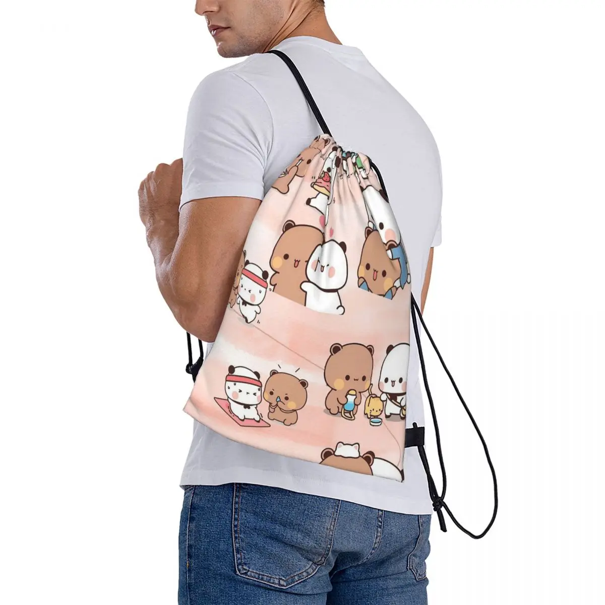 Bubu Dudu Panda Bears Cartoon Backpacks Multi-function Drawstring Bags Sundries Bag Book Bags for Man Woman Students