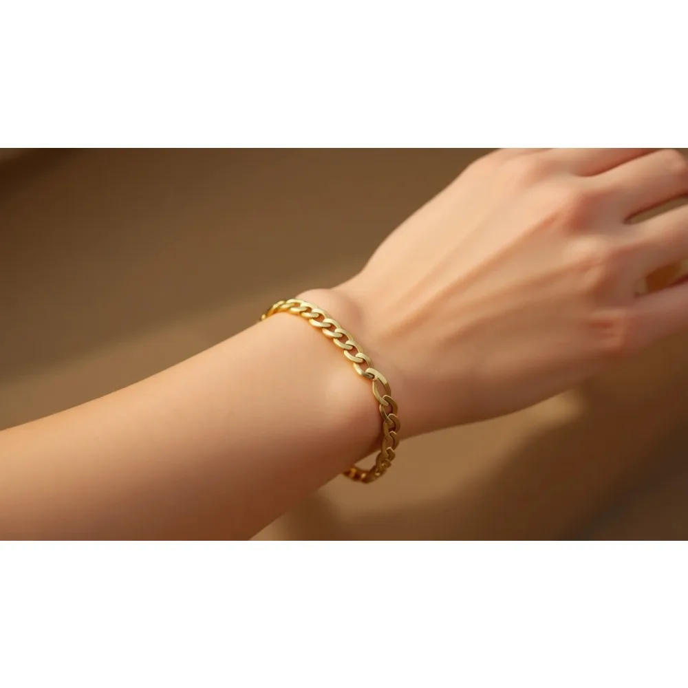 Pulsera de Cadena Figaro de Plata de Ley 925 Chapada en Oro de 18K con Corte de Diamante de 5mm, Unisex, Hecha en Italia