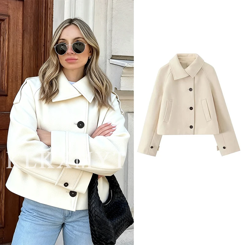 

Women's Jackets 2025 Autumn Winter New Fashion Laple Long Sleeves Button Decoration Jacket Female High Street Elegant New Coats