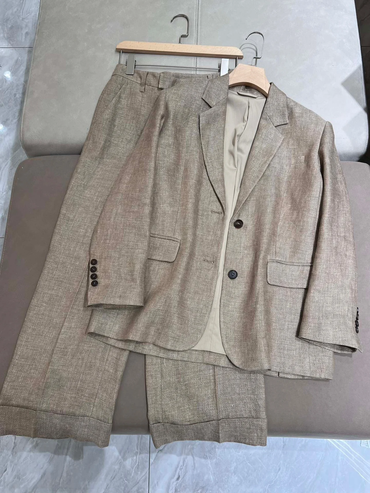 Primavera B * C pantaloni da donna completo giacca Blazer in lino + gilet + pantaloni a gamba larga a vita alta 3 pezzi Set abbigliamento femminile