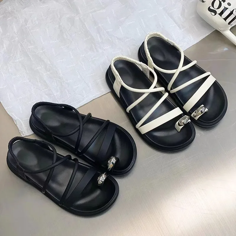 New Women Summer Sandal Solid Black White Color Slippers Designer Casual Shoes For Ladies Street And Working Footwear Girls