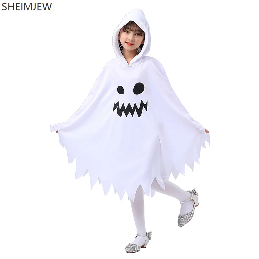 

Kids Boys Girls Cute White Ghost Devil Cape Cosplay Costume Children's Fancy Dress Show Halloween Theme Party Ghost Face Coat