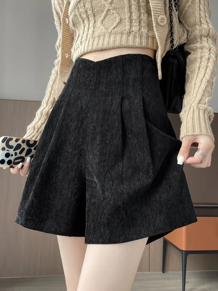 Fall Winter Chenille Shorts Women High Waist Wide Leg Loose Casual Irregular Shorts Female 2024 New Zipper Shorts Girly Fashion