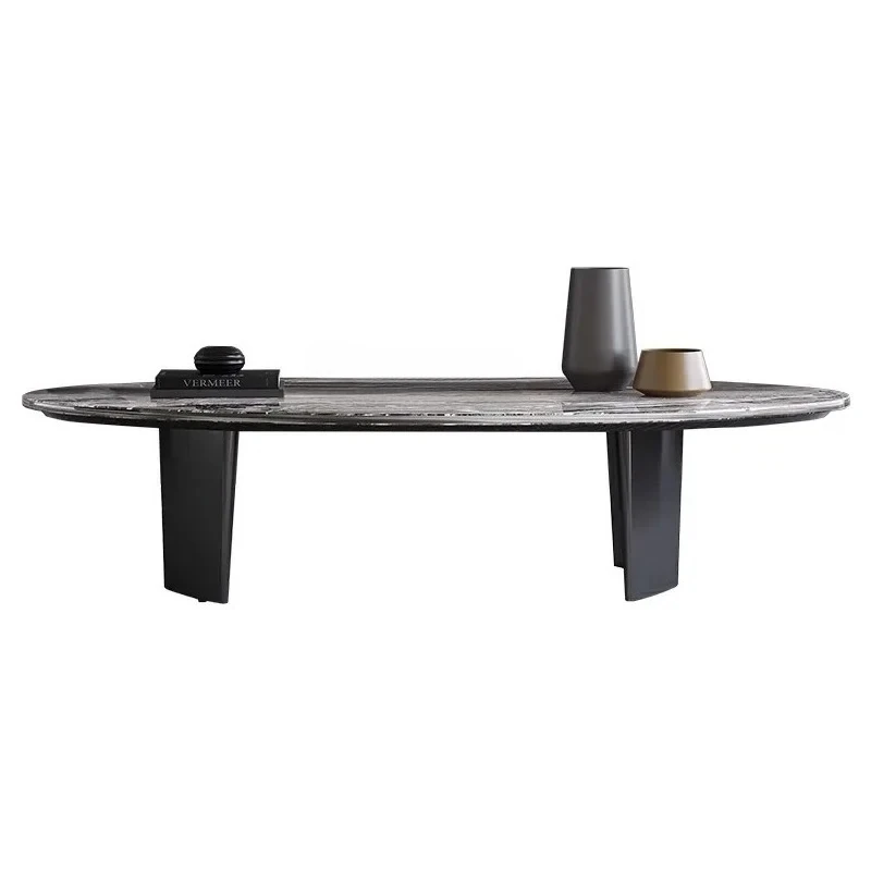 

New Venetian brown natural marble coffee table Italian minimalist high-end living room oval coffee table