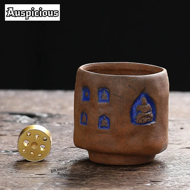 ZAEYORIA Vintage Dunhuang Old Pottery Incense Holder Incense Waterfall Incense Burners Meditation Censer Bedroom Ornaments