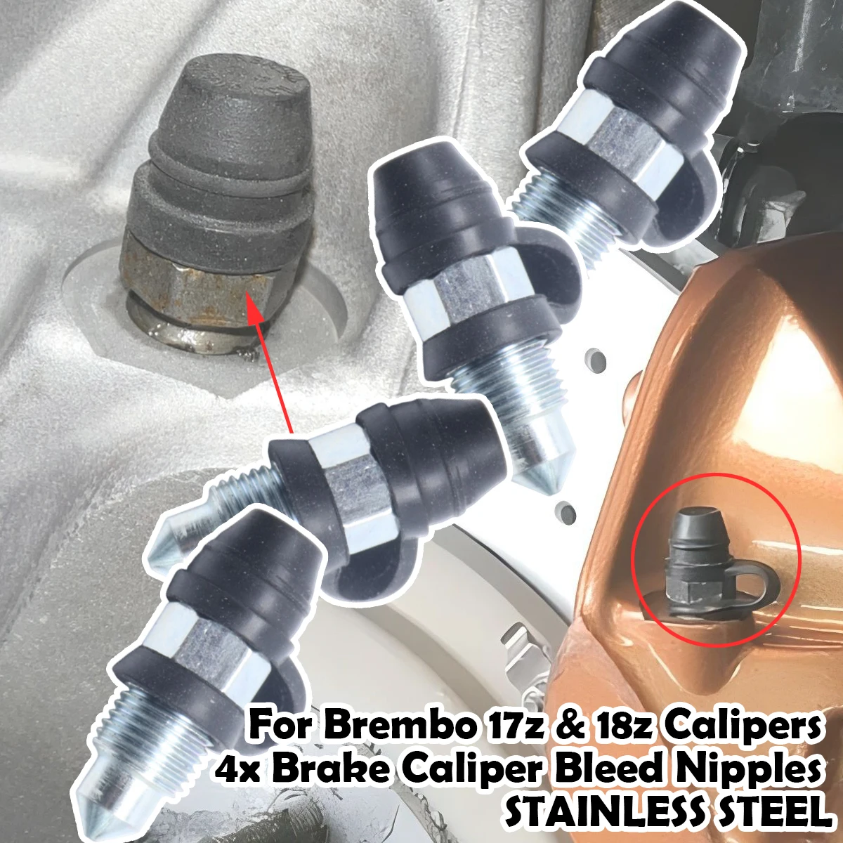 

Front Bleeder Valves and Rubber Dust Caps Left Right Caliper Screw For Brembo 17z & 18z Calipers 4x Brake Caliper Bleed Nipples
