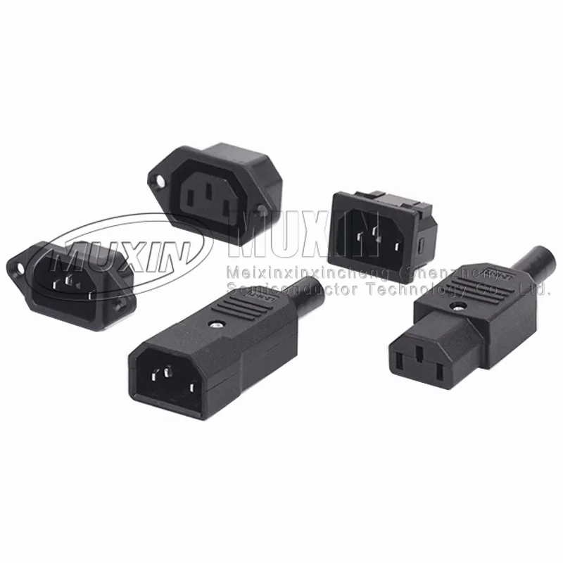 IEC320 10A 250V Black Male Female Docking Connector Rewireable C13 C14 Plug Rewirable Power Konektor 3 Pin AC Socket