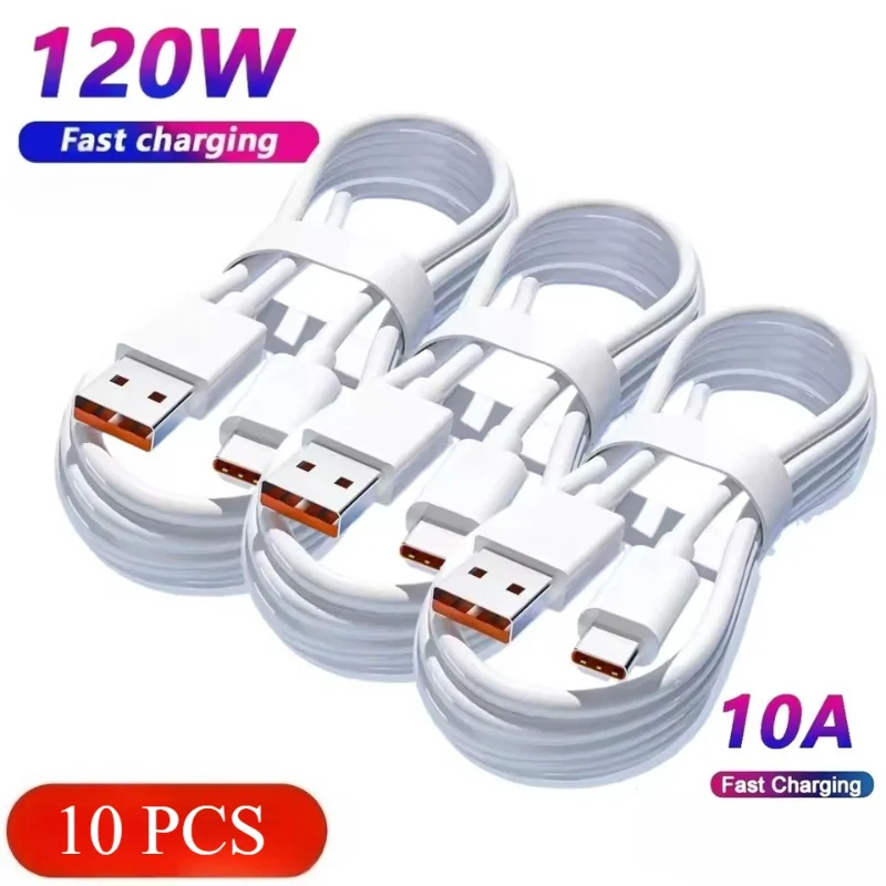 

Кабель USB C для быстрой зарядки 10A 120W, 10 шт., плетеный шнур Type C для смартфонов Huawei, Samsung, Xiaomi, Redmi, провод для передачи данных