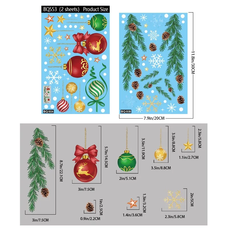 

Colored Christmas Ball Xmas Tree Snowflake Electrostatic Sticker Xmas Tree Glass Stickers Merry Christmas Happy New Year 2026