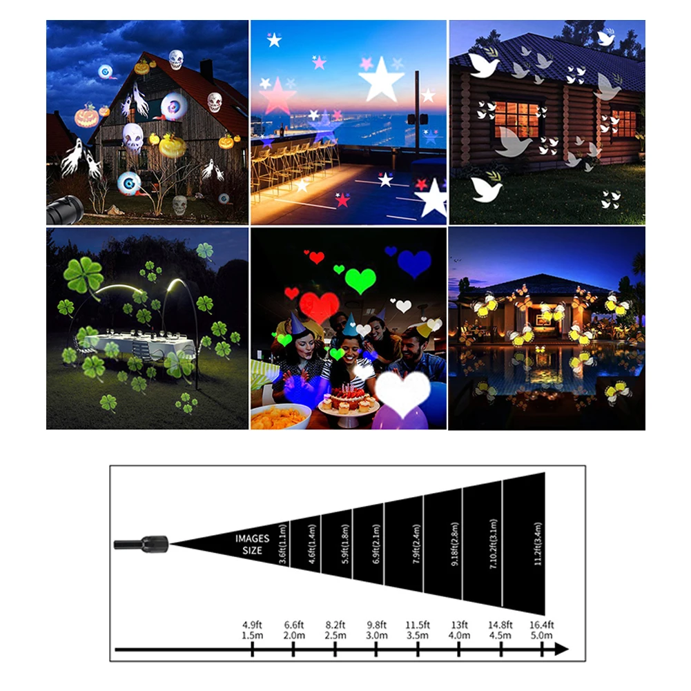 ABS Rotating LED Projection Light, Natal Projector Lights, Projeção Light, impermeável, Paisagem Light Show, Pátio Party Decor, 6 Slides, Xmas