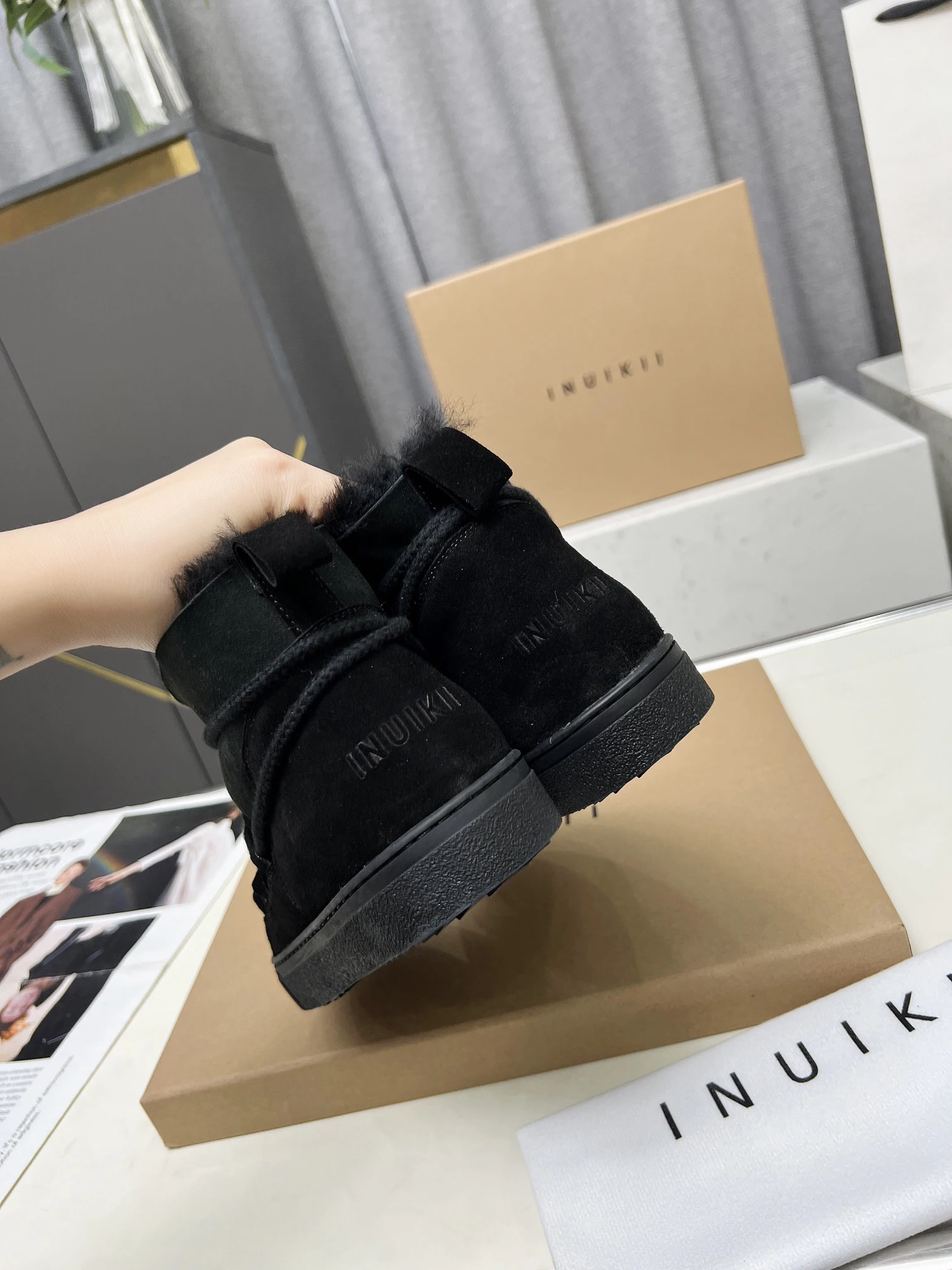 INUIKII Winter Snow Boots Woman Cow Suede Thick Sole Ankle Boots Wool Warm Flat Platform Shoes Woman Round Toe Short Boots Women