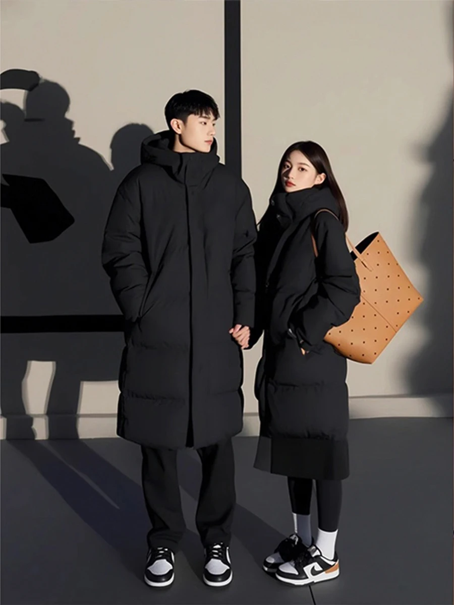 

Bla Mid-Length Men's down Cotton Jaet Warm Winter Coat Cleanfit Hooded Couple Cotton Outerwear Polyester Fiber Filling