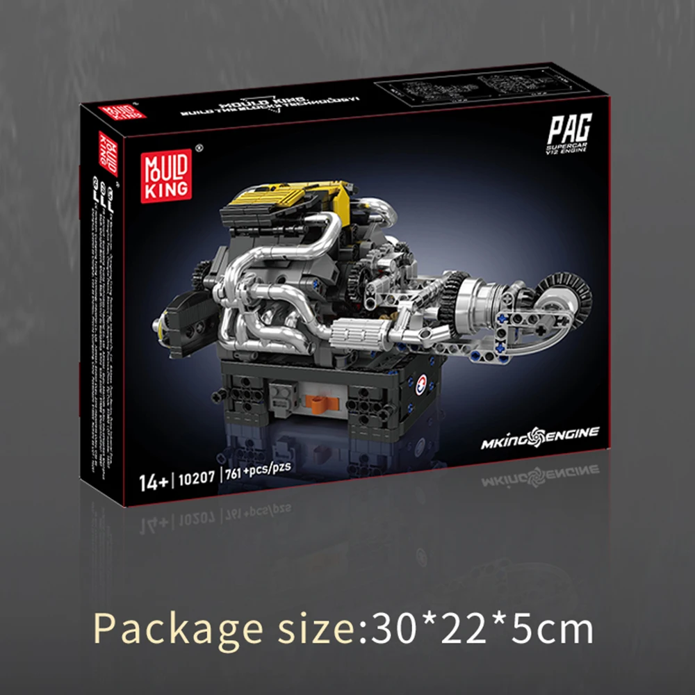 Mold King 10207 V12 Motor Bouwstenen Technisch Deel PAG Super Auto Gemotoriseerd Simulatie Model Elektrisch Speelgoed Kids Gift