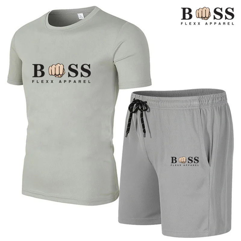 Camiseta e shorts de manga curta masculina, conjunto de moda fitness, roupa esportiva de secagem rápida, casual, novo, 2 peças, 2024