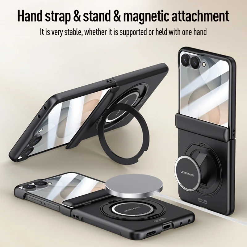 For Magsafe Magnetic Metal 360 Rotate Holder Tempered Glass Film Full Protect Case For Samsung Galaxy Z Flip8 Spring Hinge Cover