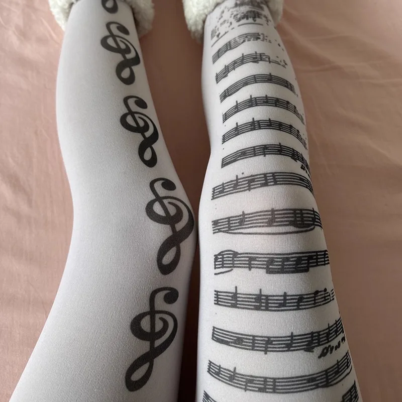Mode Musik Note Drucken Strumpfhosen Gothic Y2K Frauen Sexy Elastische Klavier Graffiti Gemusterte Strümpfe Sommer frauen Strumpfhosen