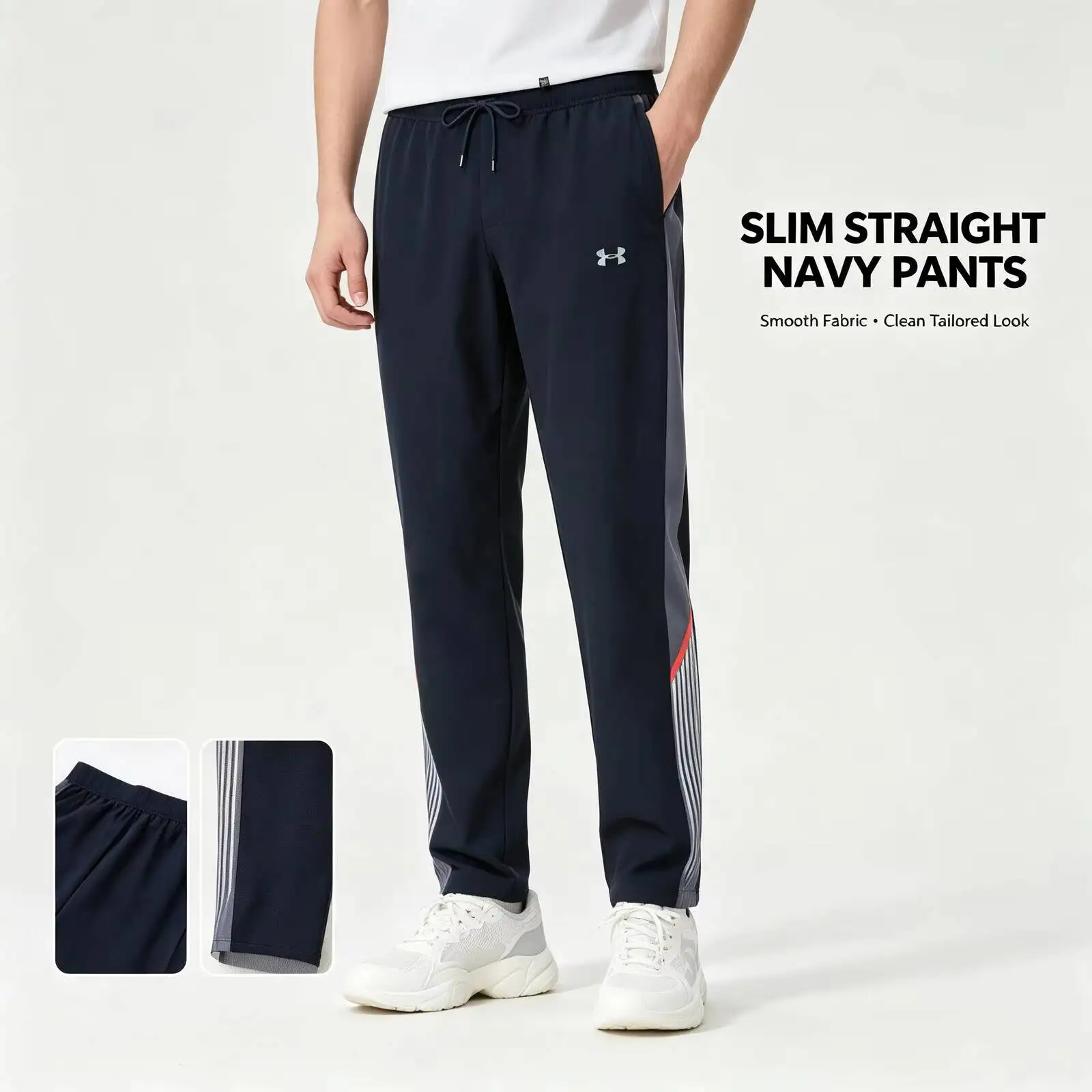 New Under Armour Navy Slim Straight Pants for Women Men Smooth Fabric Casual Trousers Versatile Business Daily Wear 6005899-001