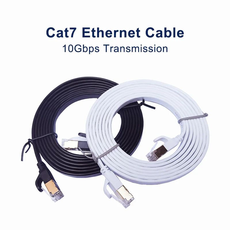 Biały Czarny Płaski Kabel Cat7 Ethernet Cat 7 6 20m 15m 10m 8m 5m RJ45 Kabel sieciowy Cat7 Patch Cord do routera Modem RJ 45 Lan Cab