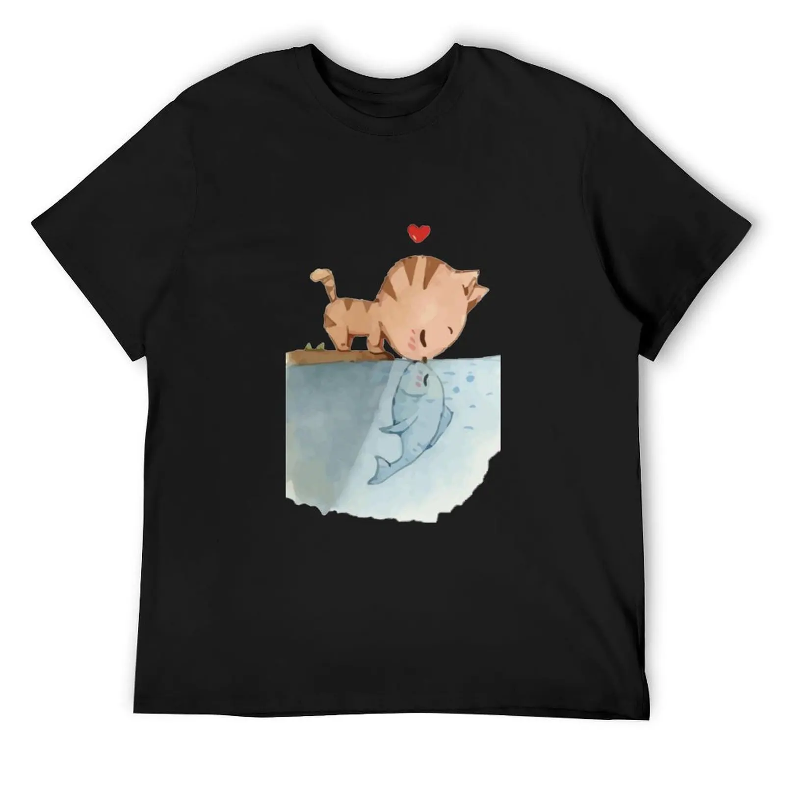 

Cat kiss fish T-Shirt hippie clothes kawaii clothes blue archive mens fashion
