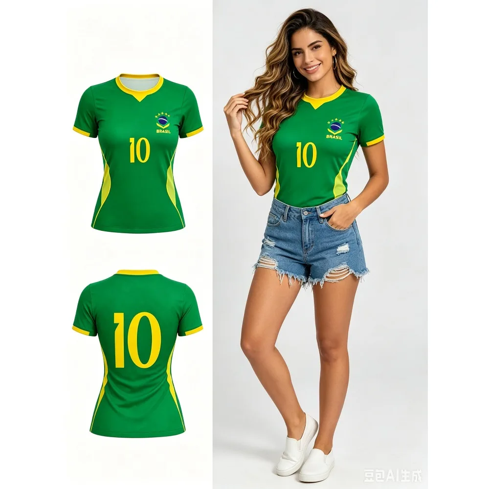Summer Brazil Yellow T-shirt Soccer Tops Print Football Jersey Men's Casual Tee Shirt Breathable Men Women Short Sleeves Top