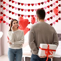 16pcs Felt Heart Garland Valentines Bunting Banners String for Wedding, Valentine's Day, Anniversary, Party, Home Decorations