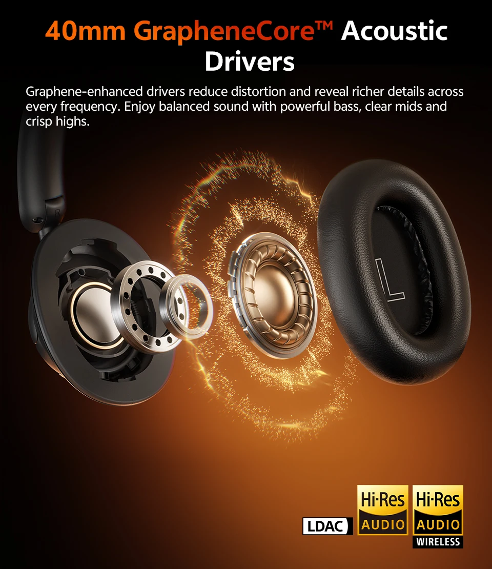 QCY H6Neo Kabellose Kopfhörer 52dB Adaptive Hybrid ANC Bass-Boost-Headsets Hi-Res LDAC Bluetooth 6.0 Spatial Audio Kopfhörer 96H – Detail 4