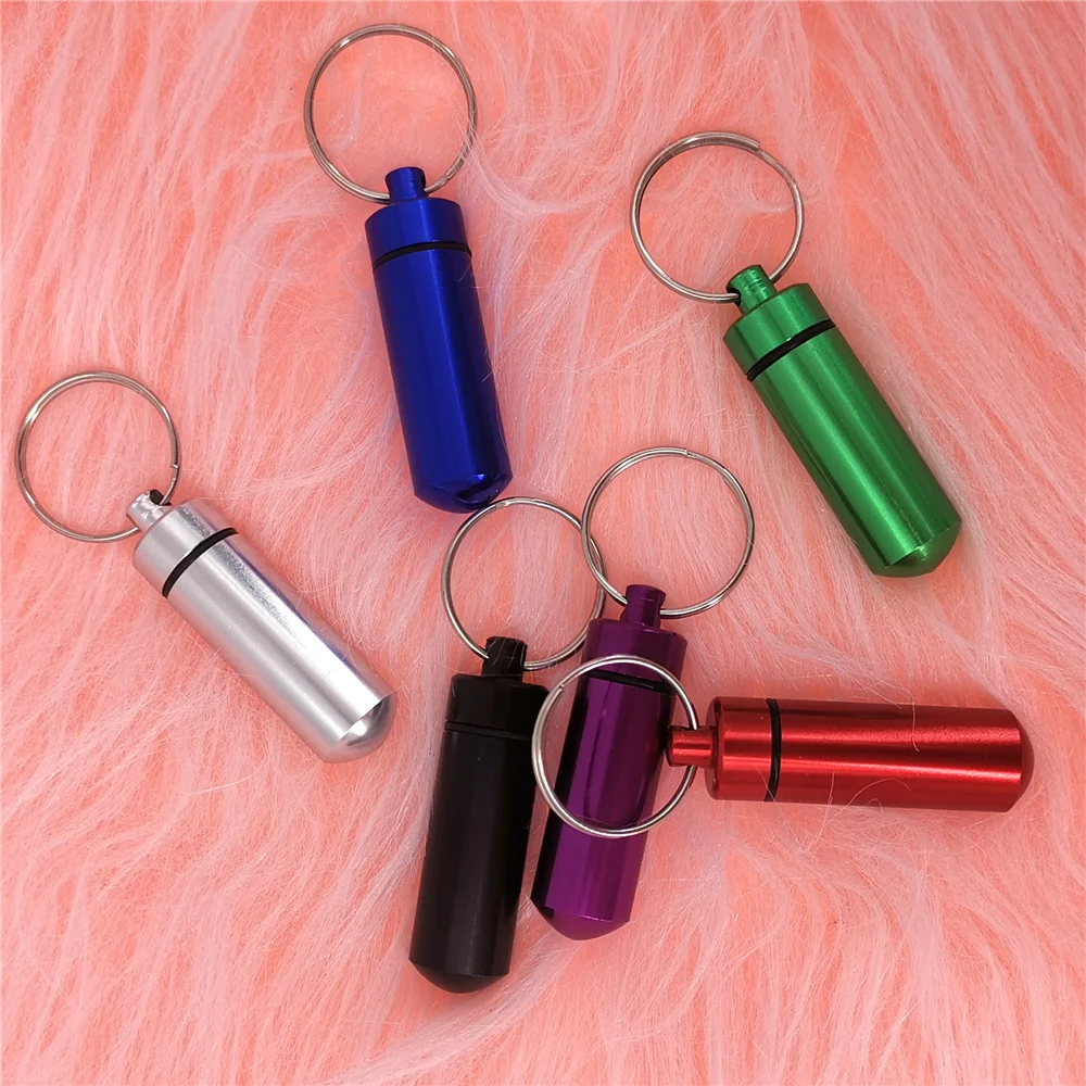 1PCS Bunte Baby Aluminium Pille Box Medizin Fall Container Flasche Halter Schlüsselbund Outdoor Pille Fall Pillbox Tragbare