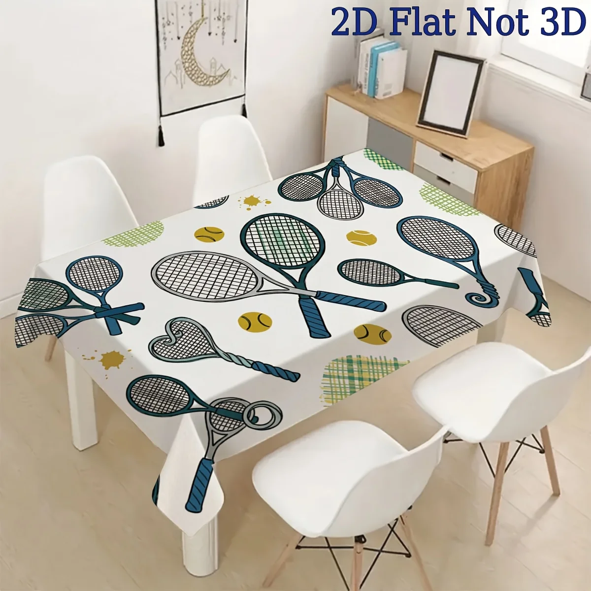 Cute Tennis Racket Picnic Tablecloth Waterproof Spillproof Dining Table Cover for Outdoor Patio Decor