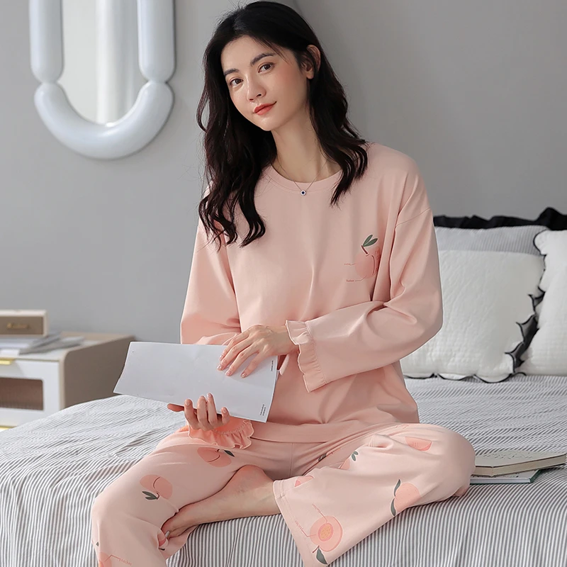 spring autumn new cotton Pajama Sets long Sleeve Cartoon rabbit print Sleepwear Elegant Women's Pajamas Lounge Home Pijama Mujer