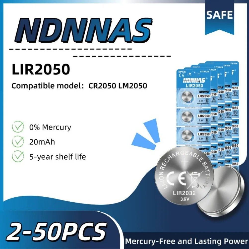 

LIR2050 3.6V Rechargeable Lithium Button Battery, Replacement for CR2050 Coin Cell for Clocks, Motherboard, Electric Toys