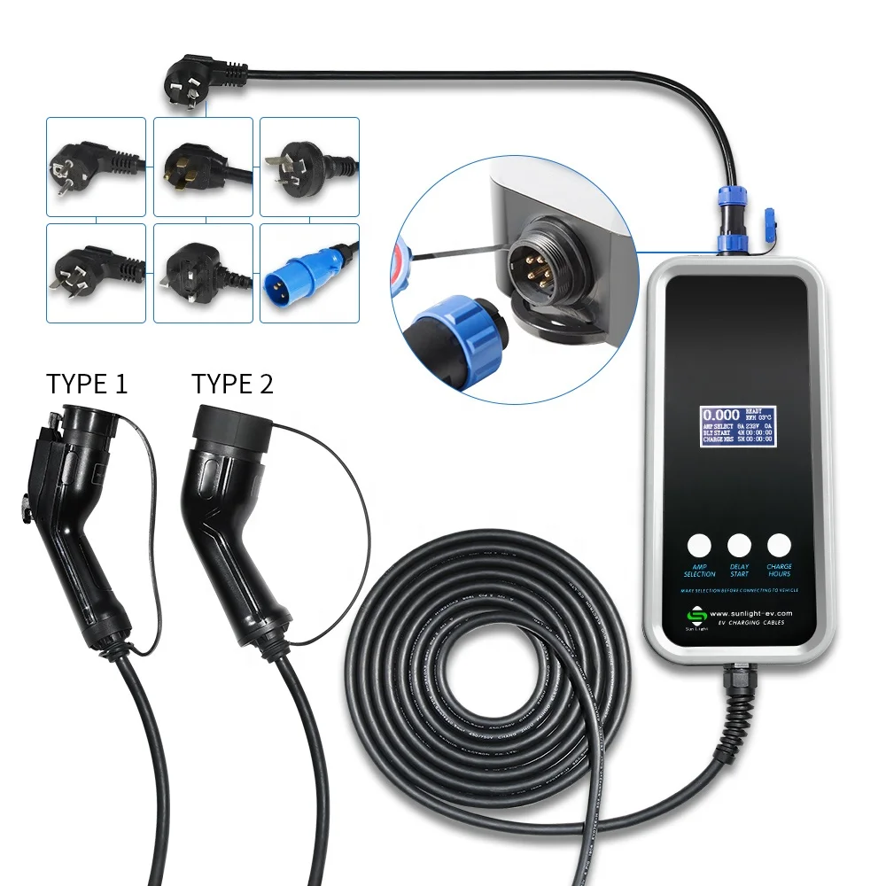 6A to 16A ev charging cable with various joiner adapter , delayed start and Type 1 / Type 2 Plug