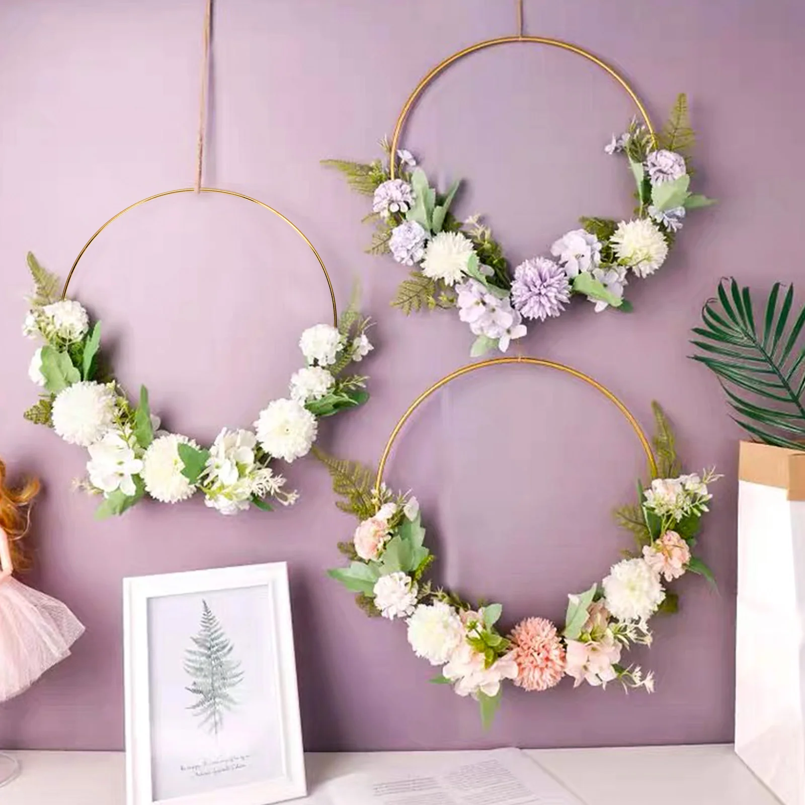 

3Pcs Iron Round Wreath Frames DIY Flower Hoops Sturdy Garland Frame Christmas Holiday Decoration Accessories Iron Wreath