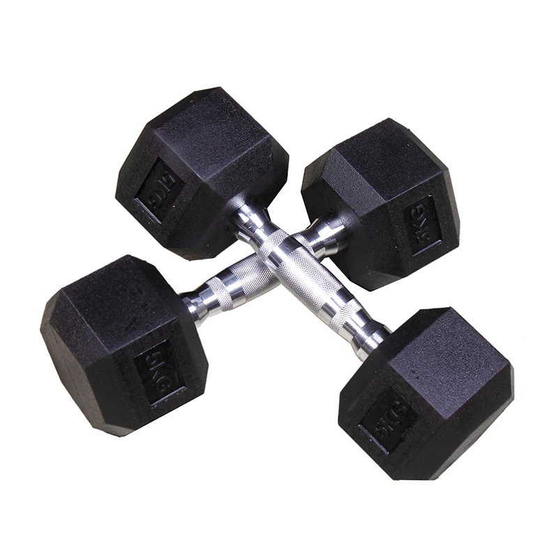 

Wholesale Dumbbell Weight Encased Hexagonal Fitness Rubber Anti-Roll Free Weight Hex Rubber-Covered Dumbbell